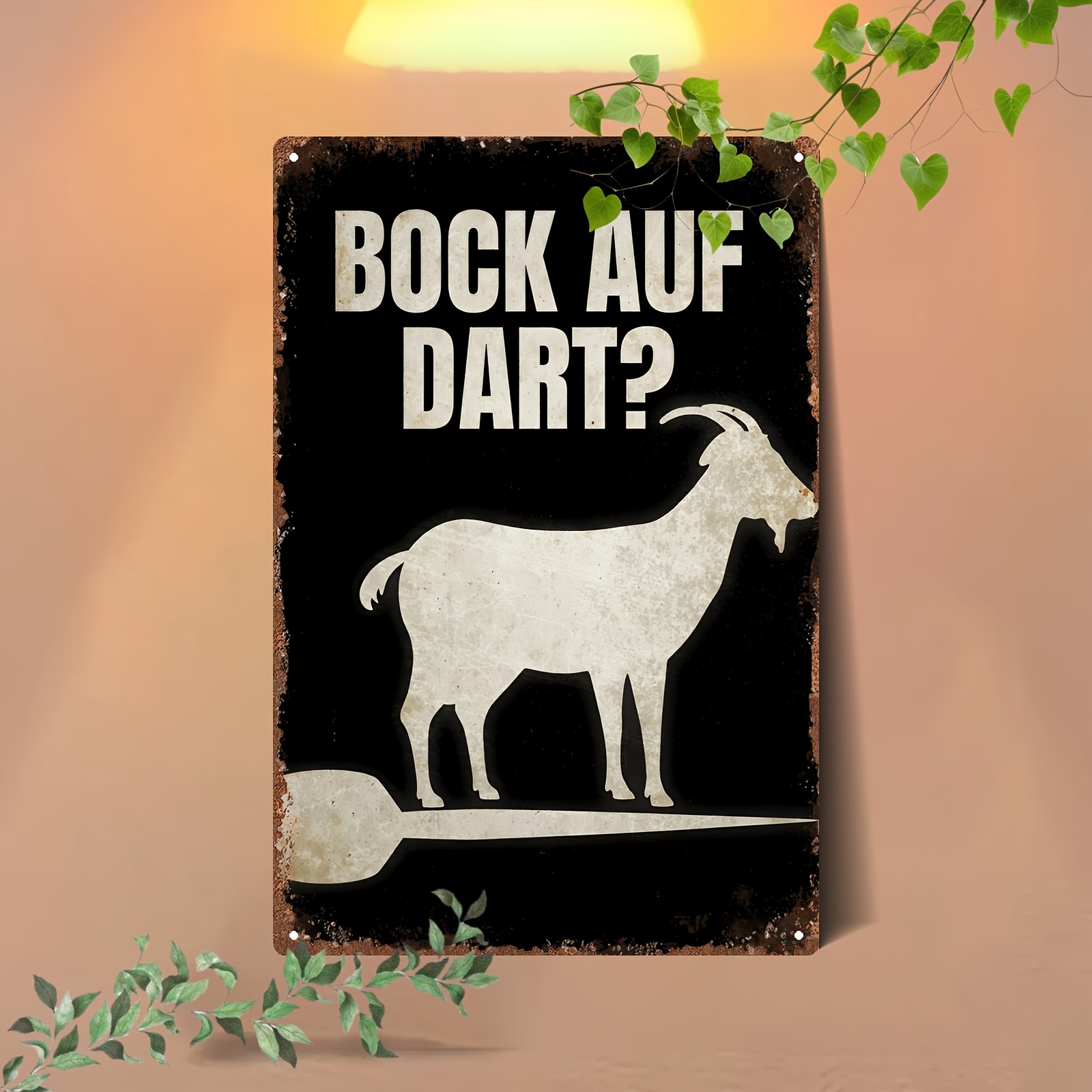 E-shop 2D Flach, 1 Stück Vintage Dart-Themen Metall Wanddekoration mit " AUF DART?" (Deutsch für "Dart Glück") Text - Rustikale