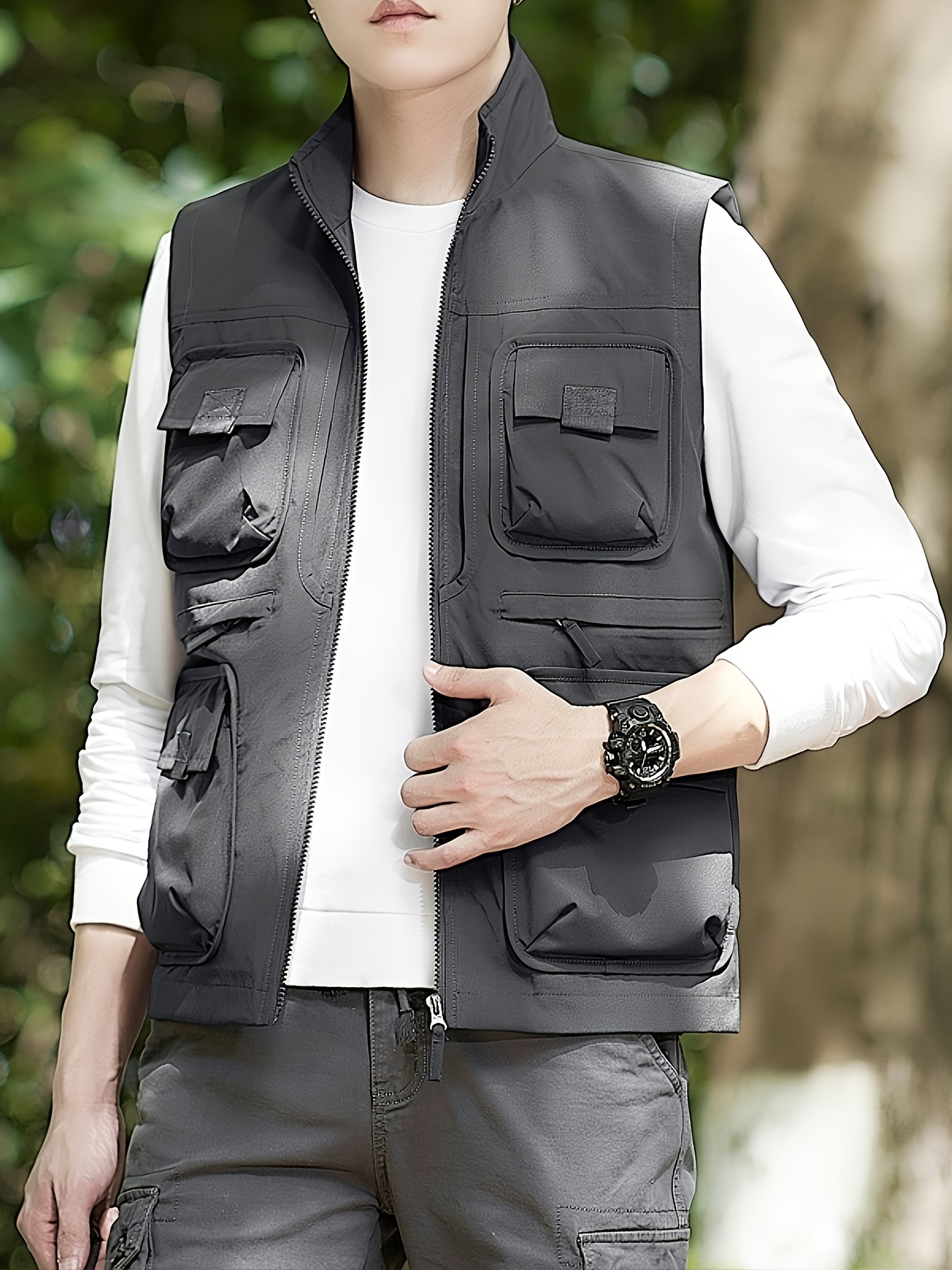 1pc mens casual outdoor multi pocket utility vest polyester Temu