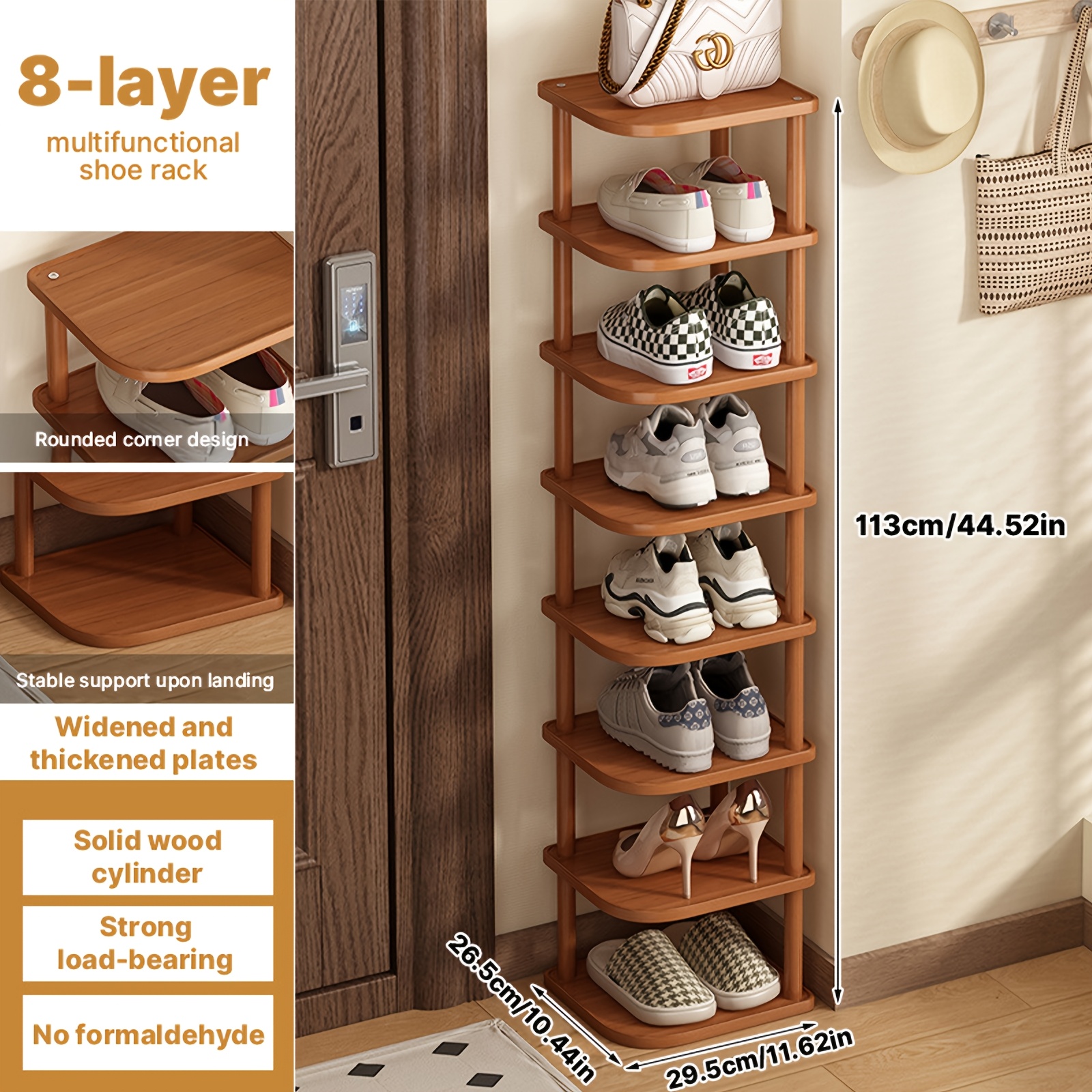 Image of Bamboo Shoe Rack, Vertical Entrance Storage Rack, Sturdy And Beautiful, Space-, Multi-functional Home Furniture, Holiday Gift, Suitable For Living Room, Balcony, Entrance