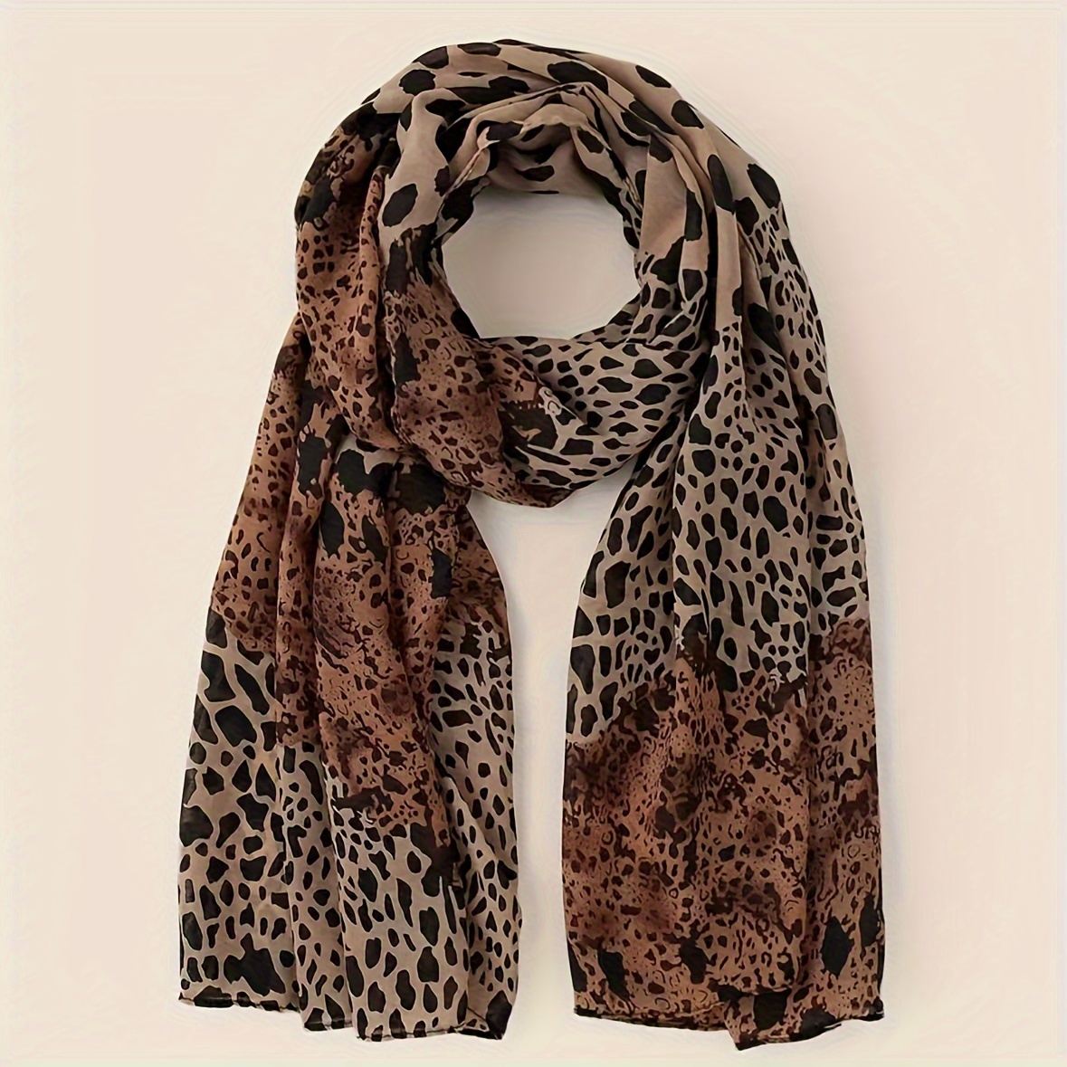 

Brown Leopard Printed Scarf Thin Breathable Elastic Shawl Soft Cozy Windproof Sunscreen Head Wrap For Women