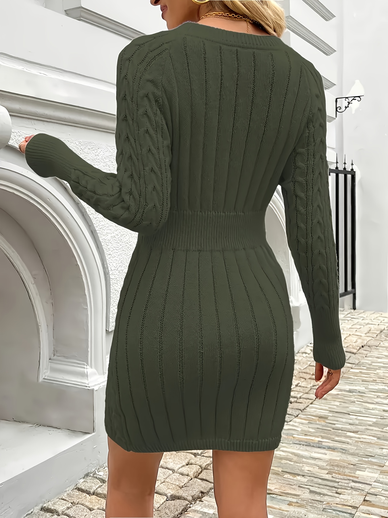 green bodycon dress long sleeve Zapaka Women Dark Green Bodycon Short Work Dress with Ruffles Long Sleeves  Boat Neck Semi Formal Dress – ZAPAKA main image 1