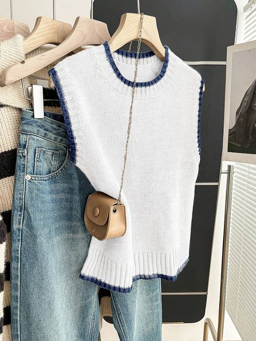 womens sweater vest new 2025 spring autumn style round neck vest layering short top elegant jiang