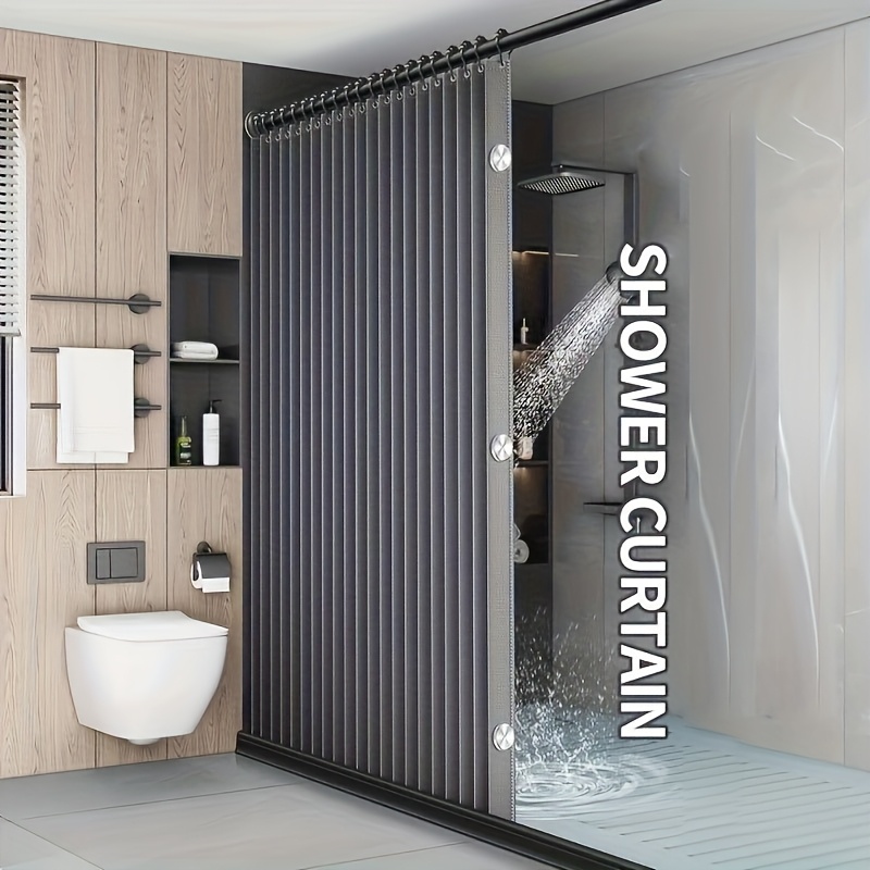 a foldable gray privacy bathroom partition with high quality high temperature folding blanket   hole with grommet wave folding   washable   high quality plain fabric with hook attachment sinterklaas