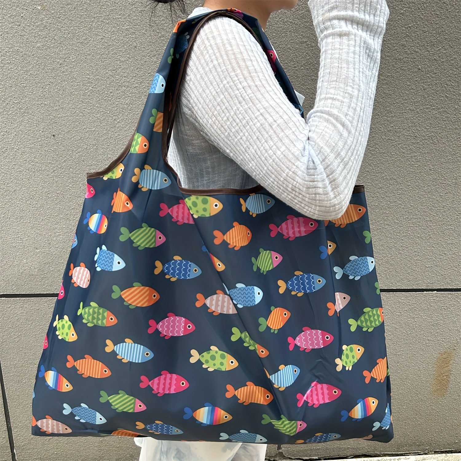 Large Capacity Portable Shopping Bag Lightweight Foldable Shopping Bag Single Shoulder Handbag Large Tote Bag