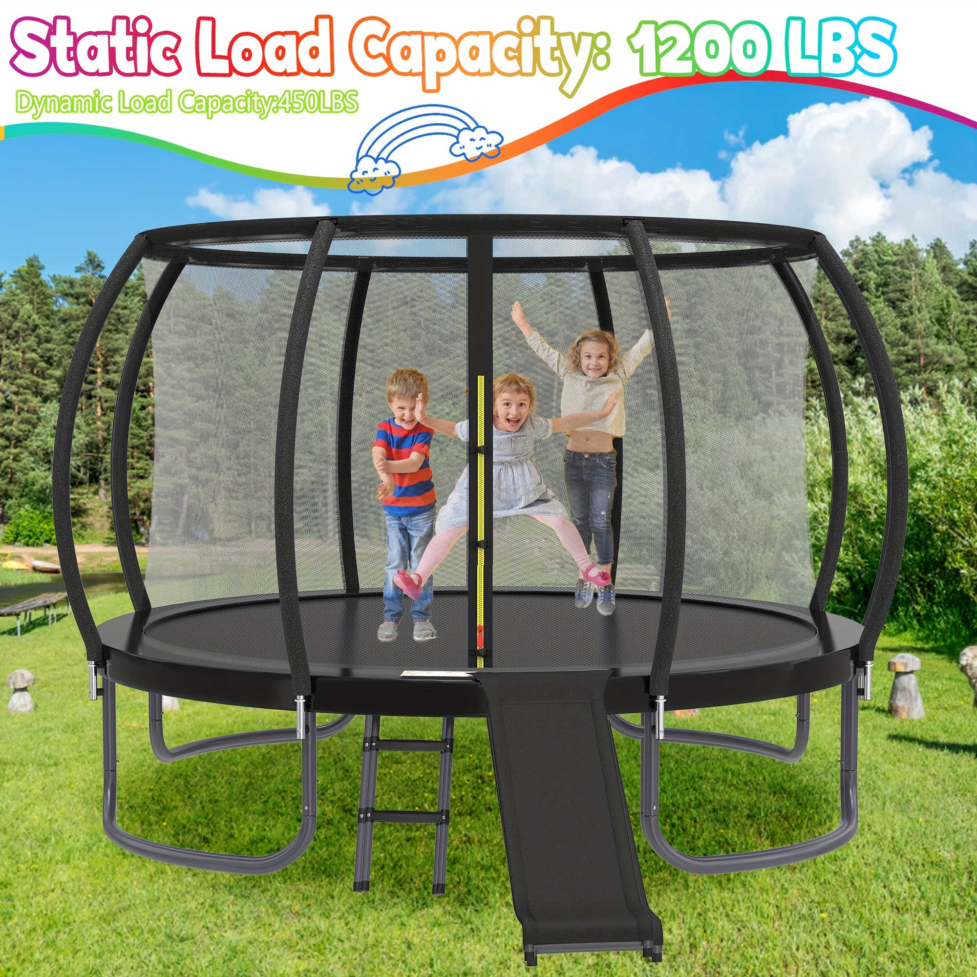 14ft Trampoline With Enclosure Slide And Ladder Trampolines Outdoor ...