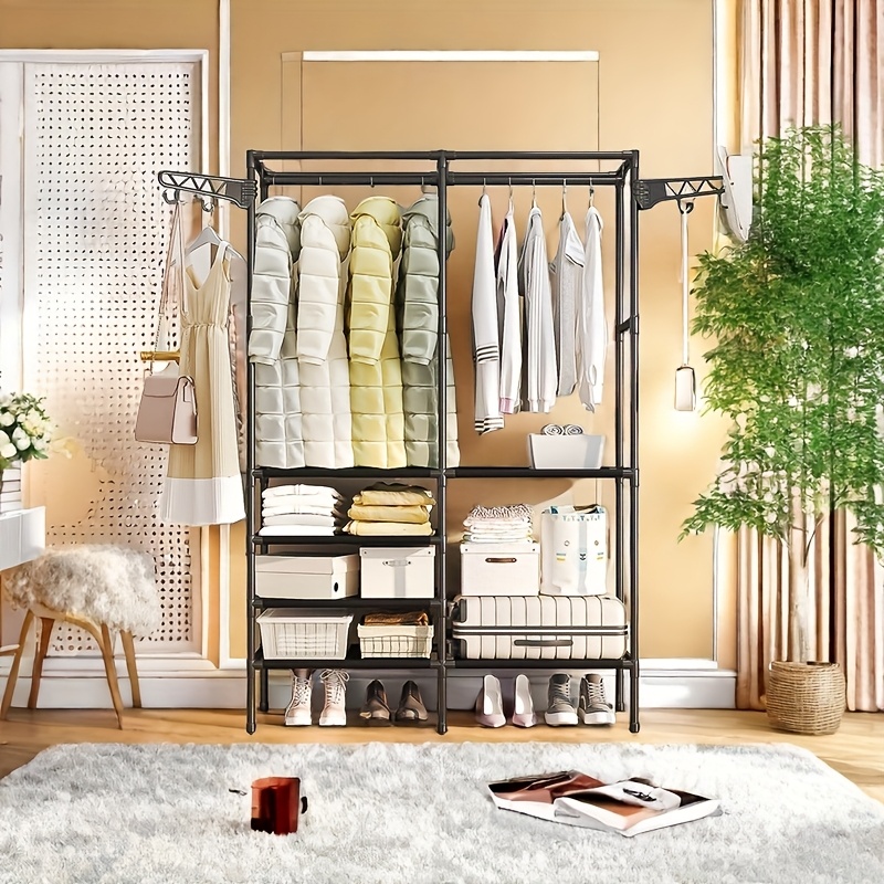 

1pc 42" Deluxe Portable Closet Organizer - Space-saving, Adjustable Metal With Multiple Shelves And Hanging Rack For Home, Office, School - Easy , Sturdy Design