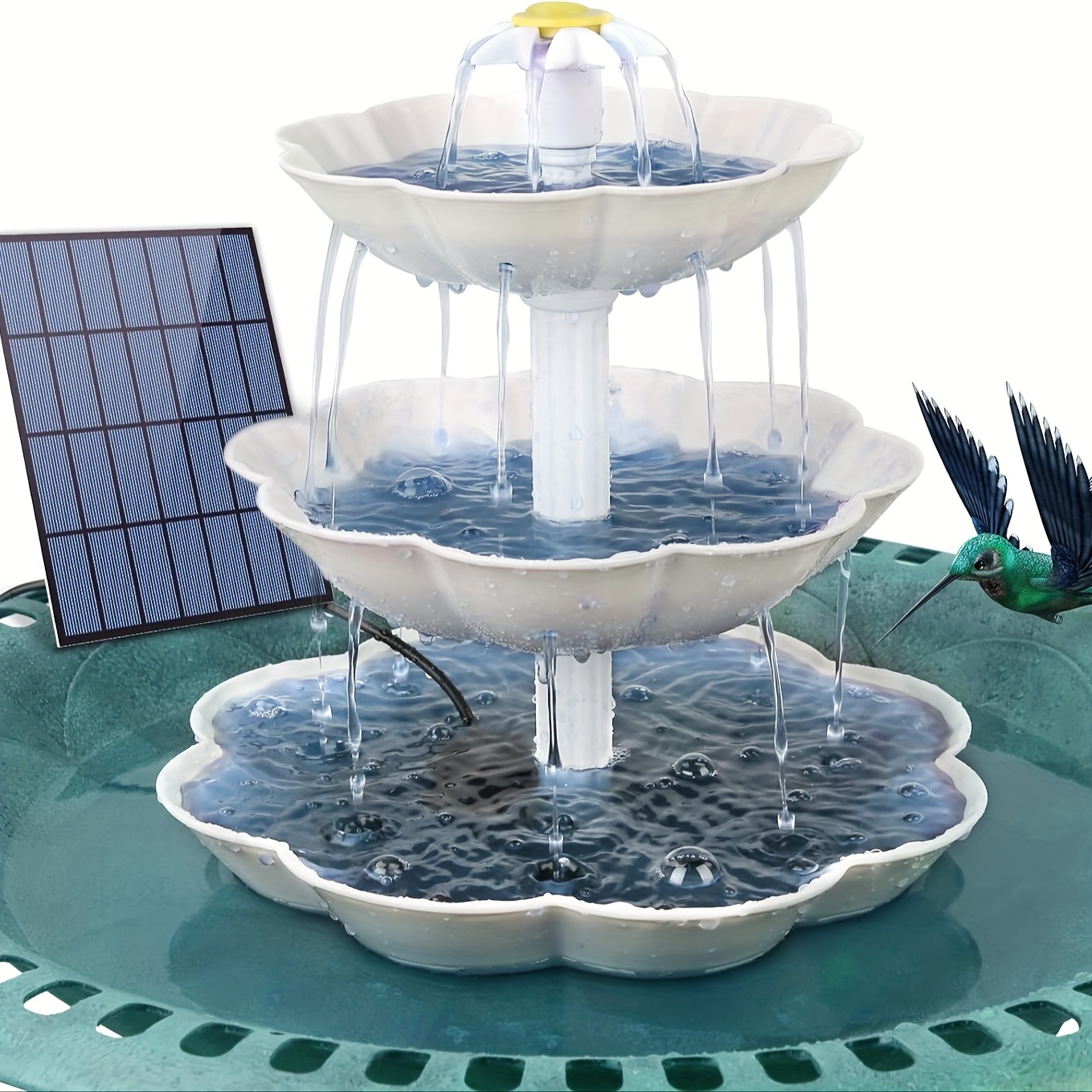

3 Tier Bird Bath With 3.5w Detachable Solar Fountain Pump For Diy Ponds Suitable, Bird Baths, Garden Decoration, Outdoor Bird Feeder