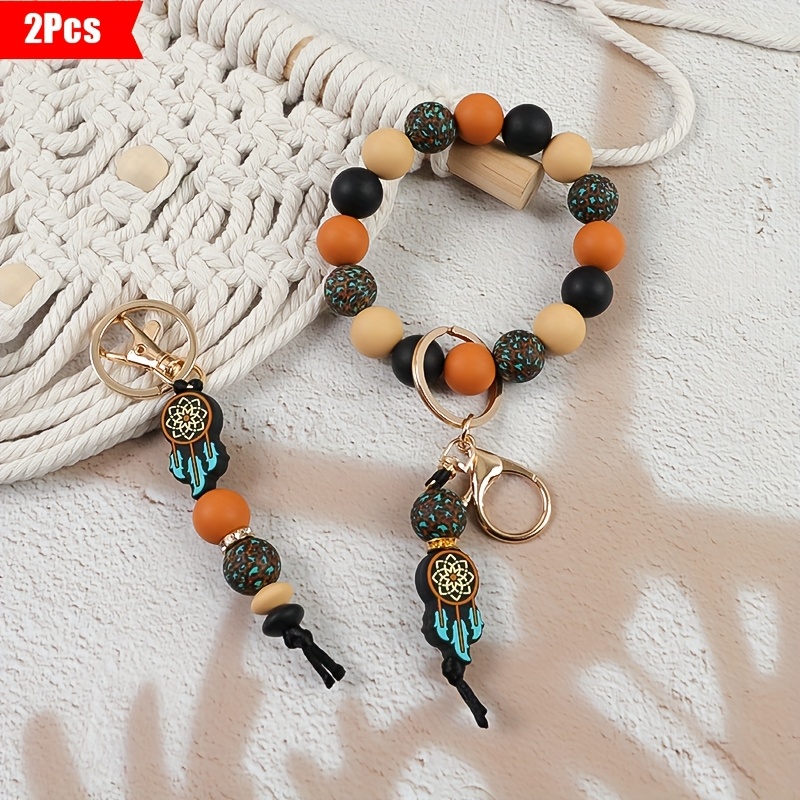 Set Of 2 Silicone Bead Bracelets With Key Ring For Holiday Gifts