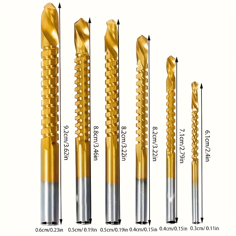 TEMU 6pcs Titanium-coated Steel Drill Bit Set - Durable, Efficient For Electric Drills