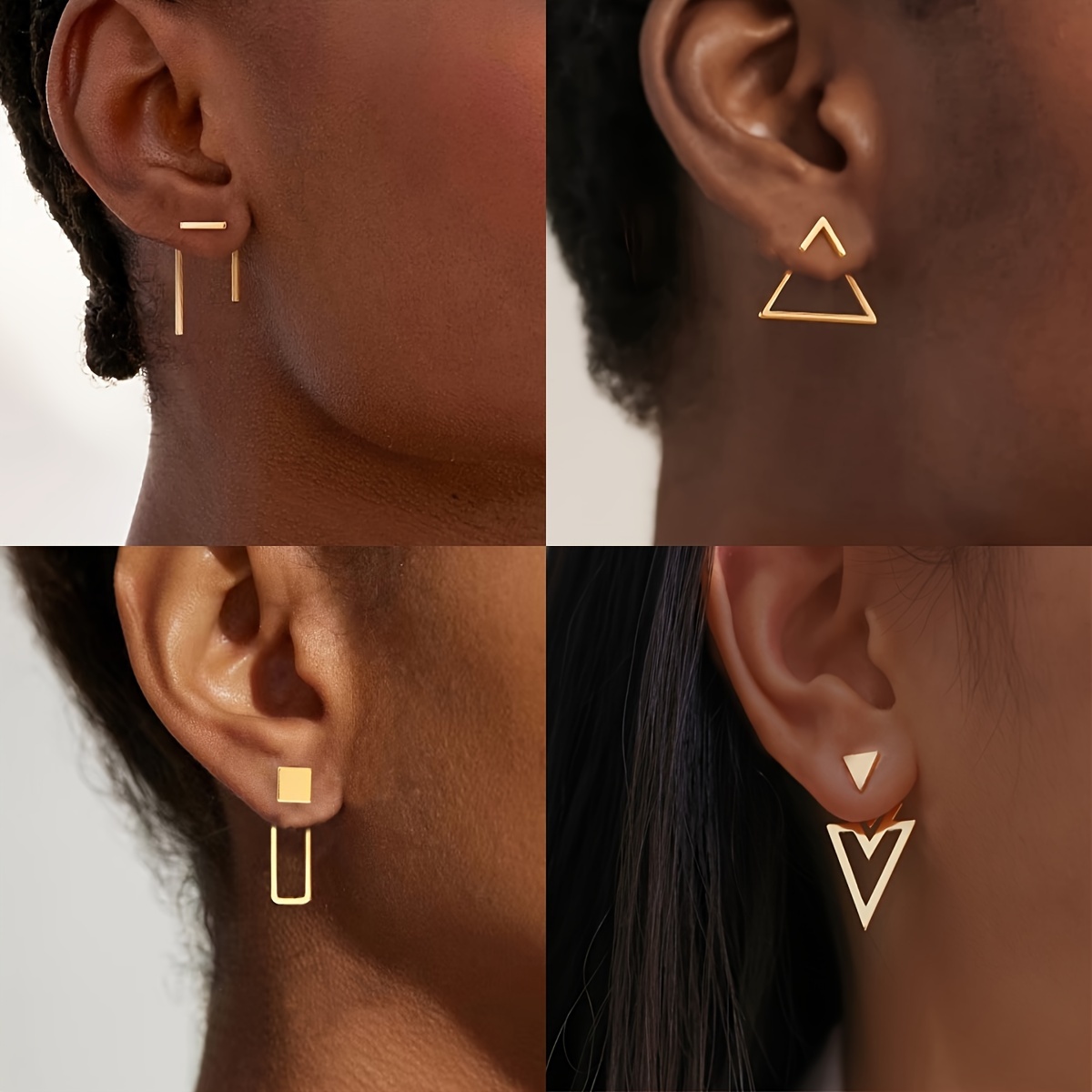 TEMU Ear Jacket 8pcs Set Of Women's Fashionable Triangular Arrow Long Square Geometric Earrings With Triangular Long Square Hollow Earrings Hanging