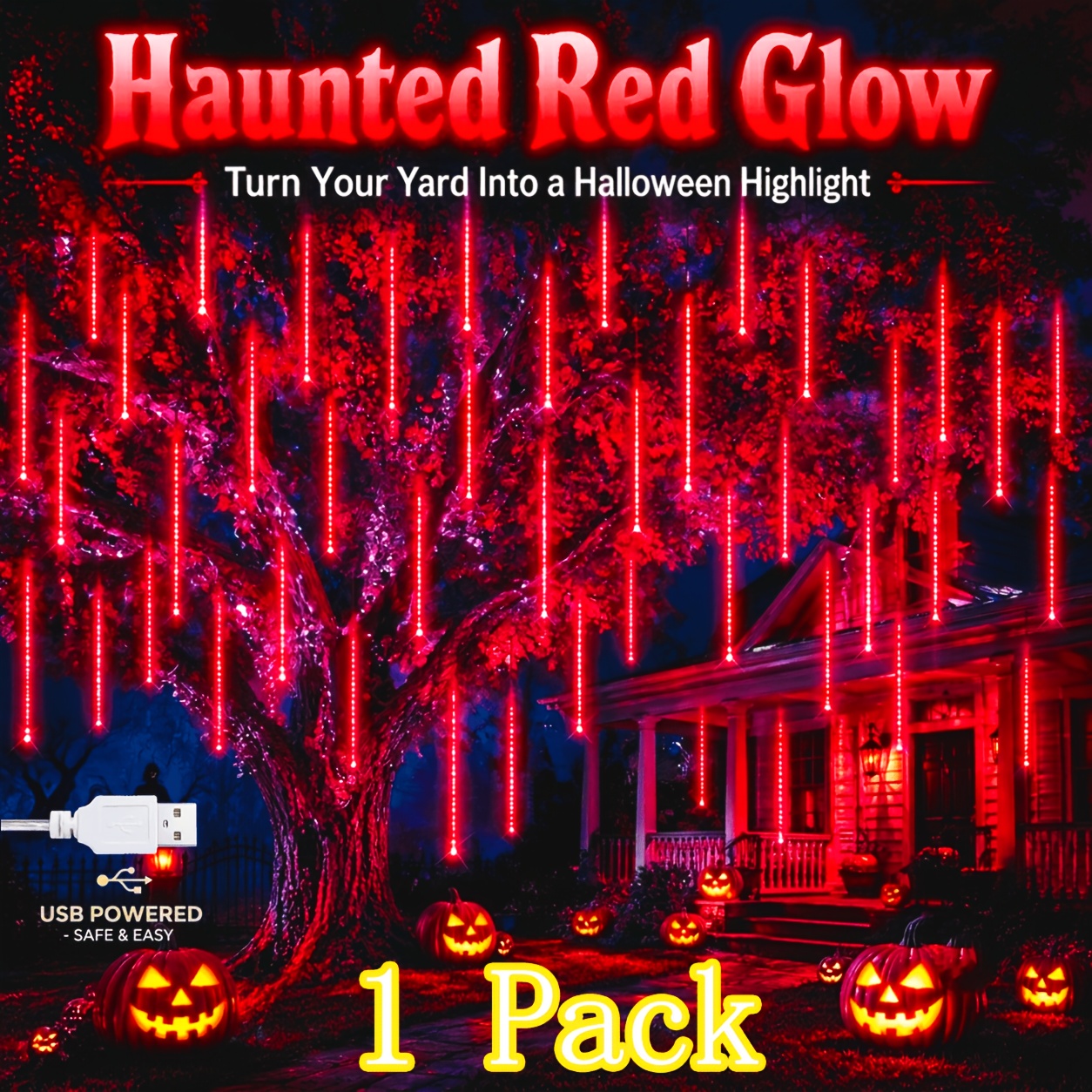 TEMU Luces de lluvia de de Halloween, IPX4 para exteriores, luces de de de lluvia LED tricolor, adecuadas para fiestas, jardines, árboles y