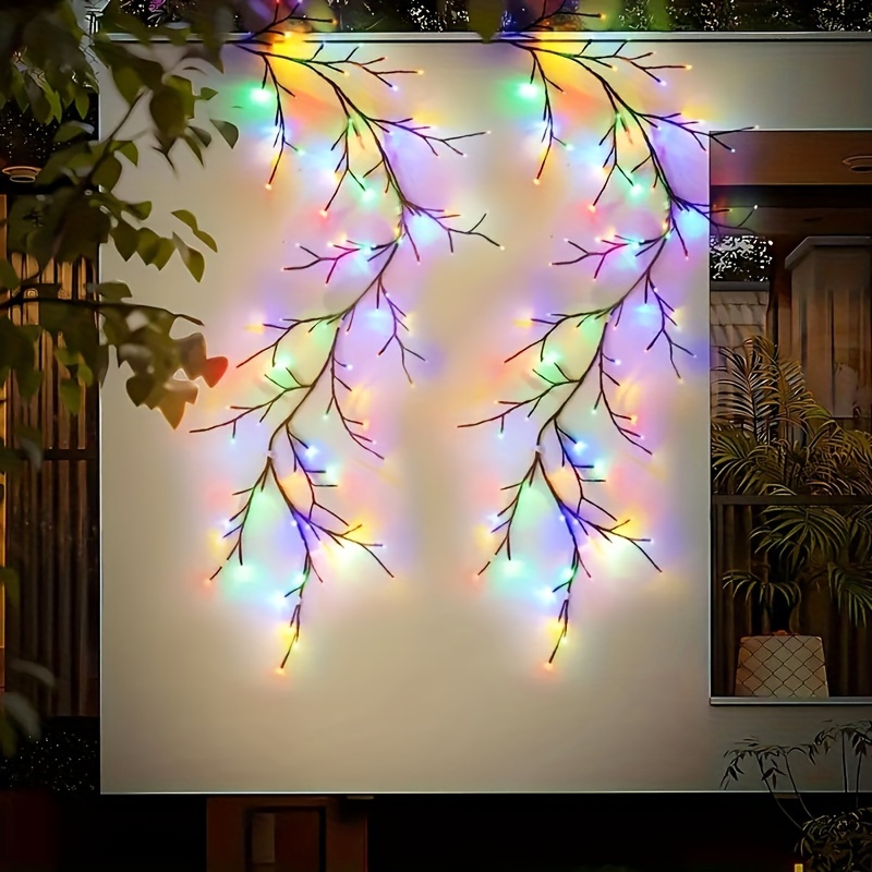 1 set colorful courtyard desktop decoration willow vine led light string 8 lighting   flashing usb power supply rgb wall mounted christmas branch light with button switch curtains bedroom balcony fence   porch decoration 71inch Product details 2