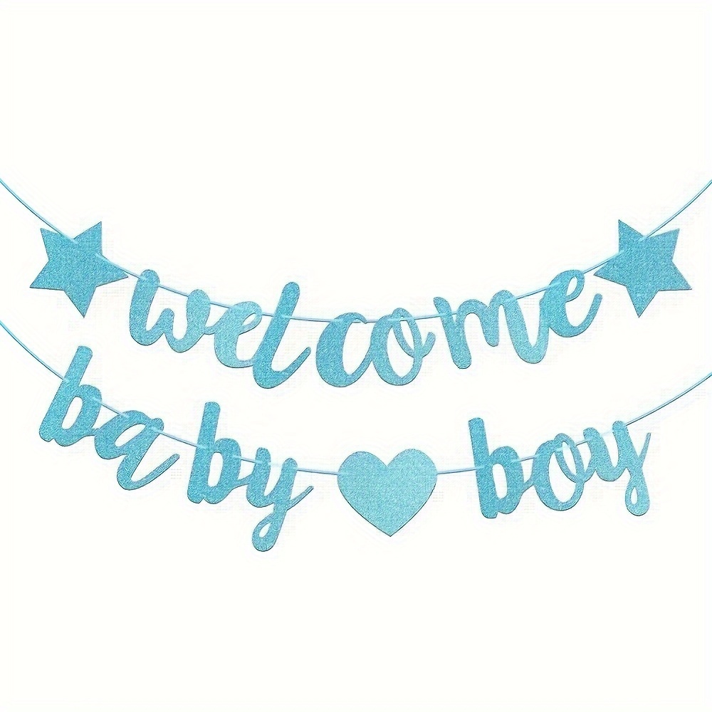 TEMU Baby Shower Welcome Banner: 'welcome Baby Boy' Glitter Paper Letters With Star Decorations - Gender Reveal Parties