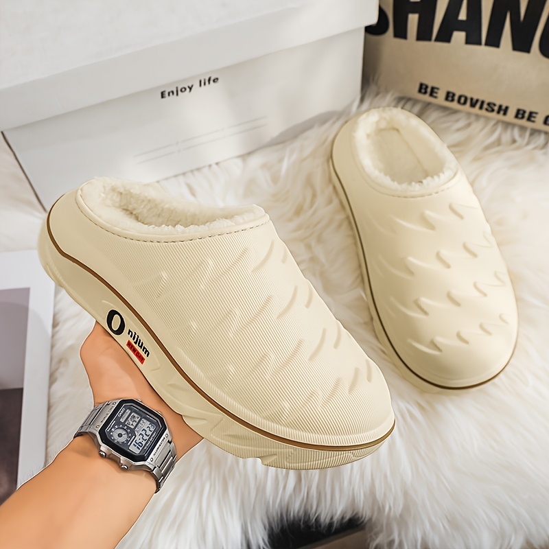 Chaussons d'hiver en peluche robustes pour hommes et femmes avec semelle de haute qualité et semelle épaisse - Tout-terrain intérieur/extérieur, antidérapants - Conçus pour la neige et la glace - Bottines chaudes unisexes