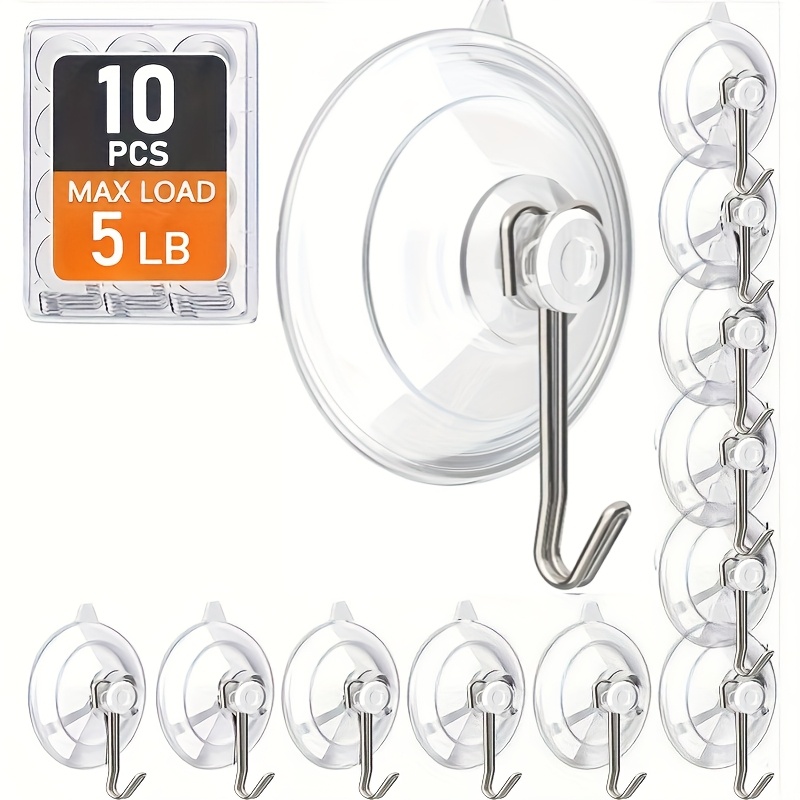 10pcs Multifunctional Suction Cup Hook- Load, Traceless, Reusable And Removable Stainless Steel-ideal For Homeowners And -shower Hook, Kitchen Organizer, Glass/window Hook, Utility Hooks