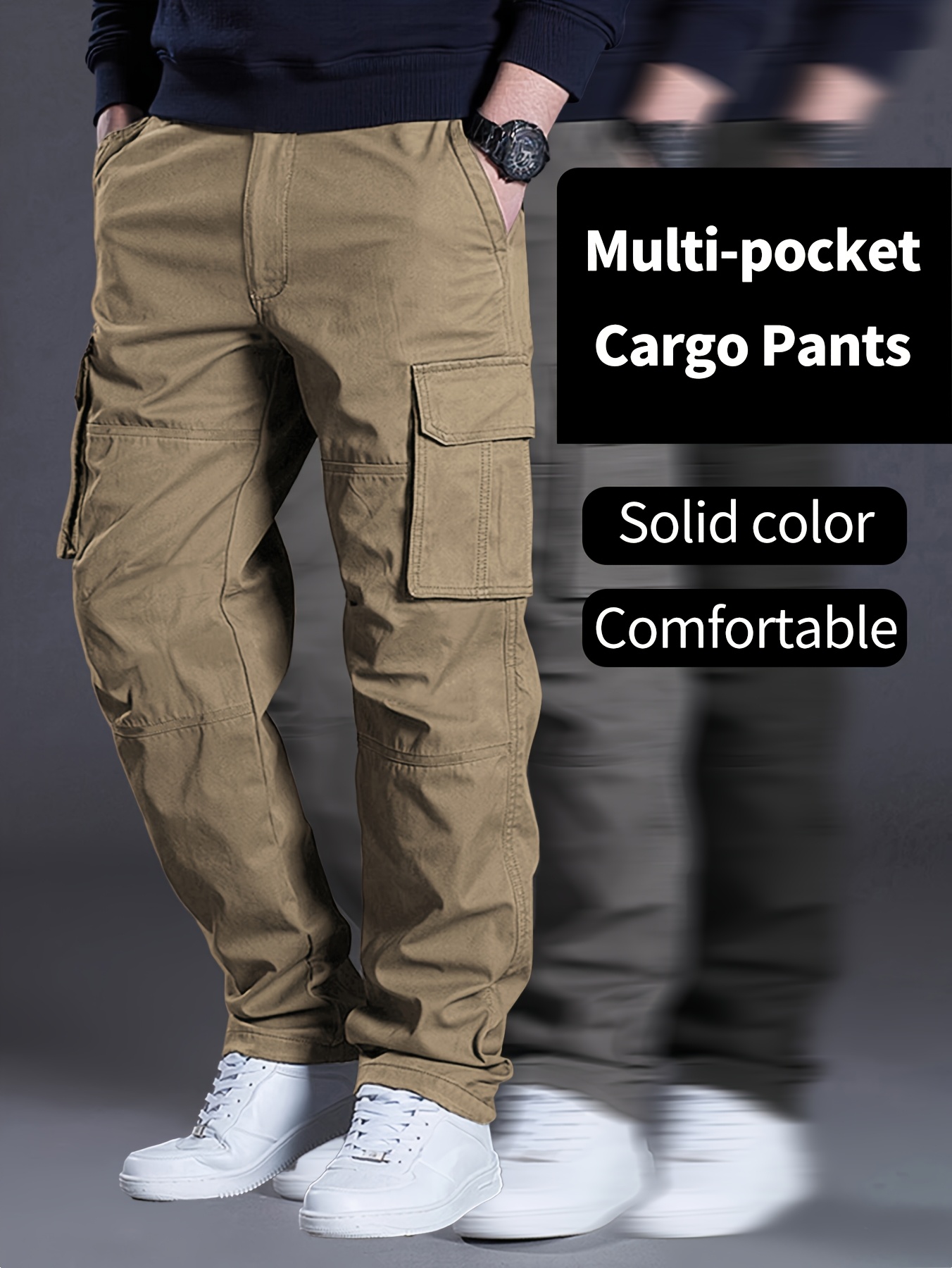 mens   solid color multi pocket cargo pants breathable and comfortable straight leg trousers casual and versatile mens   with drawstring and side pockets suitable for daily wear casual   and holiday gifting