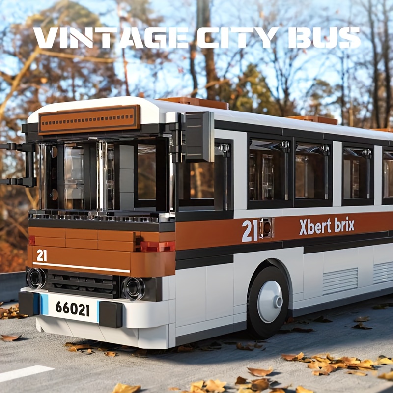 TEMU Retro City Bus Building Blocks Autumn Parade Bus Model Building Blocks Desktop Decoration Splicing Building Blocks Holiday Gifts, Project,