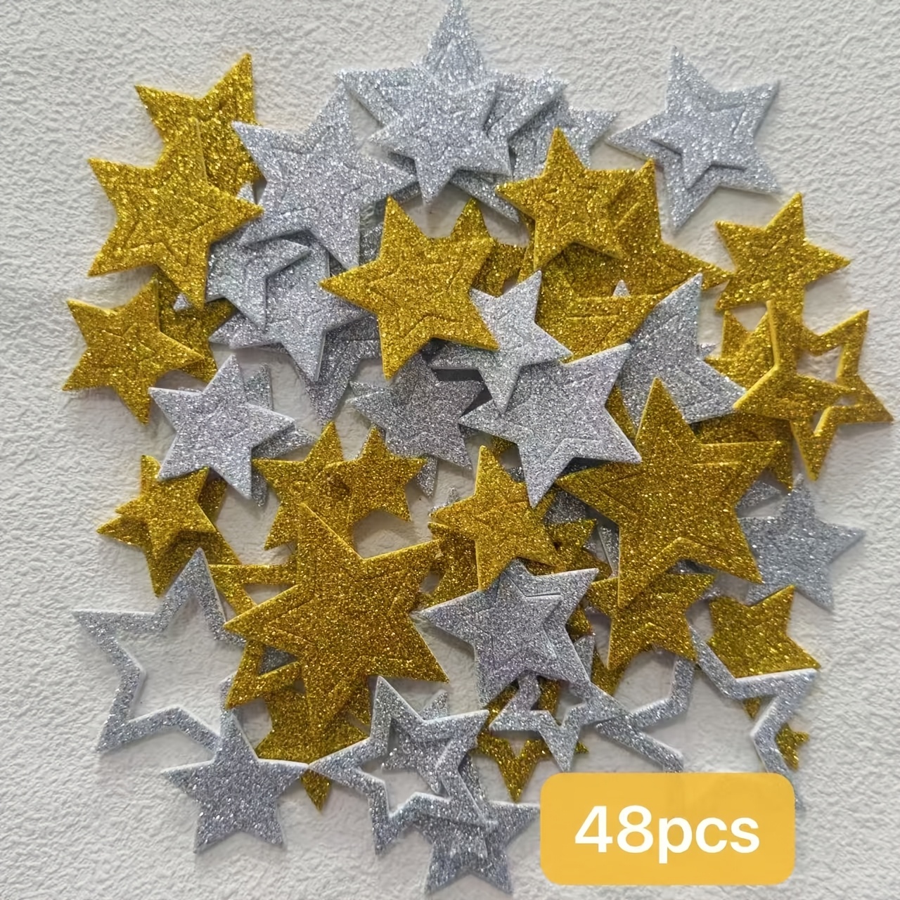 TEMU 48pcs Stickers en mousse EVA ajourée dorée et argentée à paillettes, pour fête de Noël, emballage cadeau, décoration de cadre photo, bouteille
