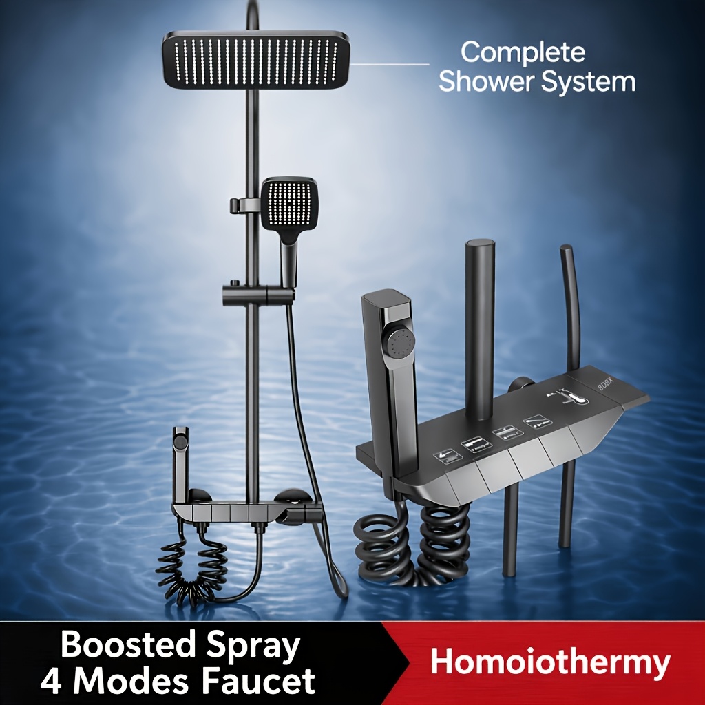 TEMU Piano Key Shower System With And Handheld Spray - Unique Stylish Bathroom Faucet Set. High-pressure Thermostatic Mixer Tap With Slide Bar, 3-way