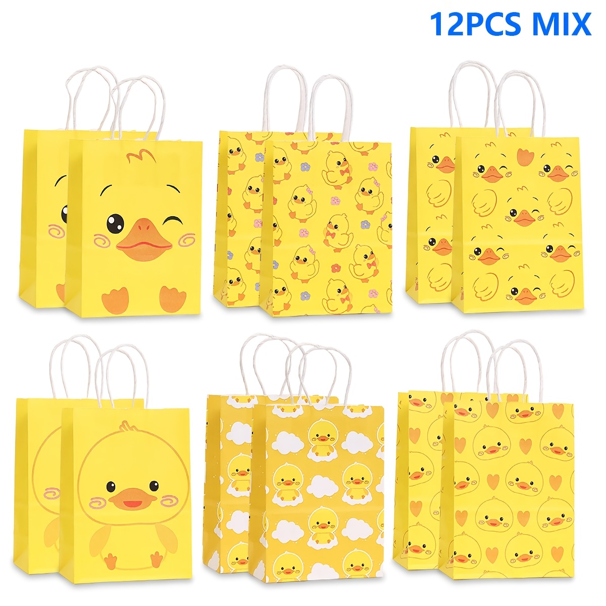 TEMU 6/12pcs Yellow Duck Gift Bag, Thickened Paper Bag, Vibrant Tote Bag, Suitable For Family Gatherings, Classroom Parties, Atmosphere Decoration,