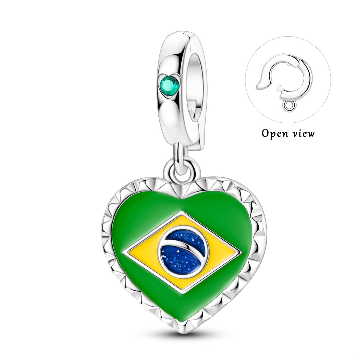 TEMU 1pc Gifts Brazil Flag Universal Clip Pendants Silvery Color Charms Beads For Women Fits Original Bracelet & Necklace Diy Making