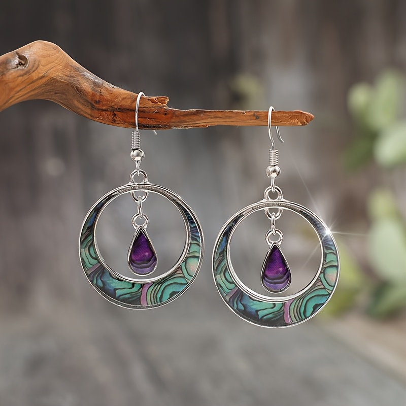 TEMU Vintage Bohemian Style Teardrop Dangle Earrings With Colorful Patterned Enamel -everyday Earrings|teardrop Dangle Earrings|dangle Earring