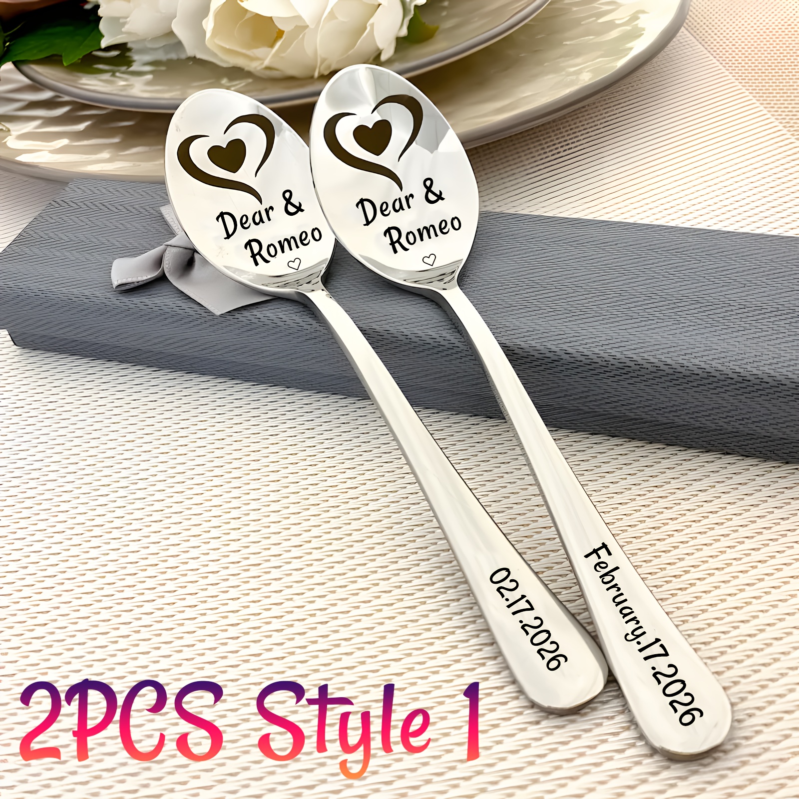 TEMU 2pcs Customized - Stainless Steel Personalized Coffee Spoons For Couples Elegant Anniversary Gift - Engraved Text - Wedding Coffee Spoons - Gift