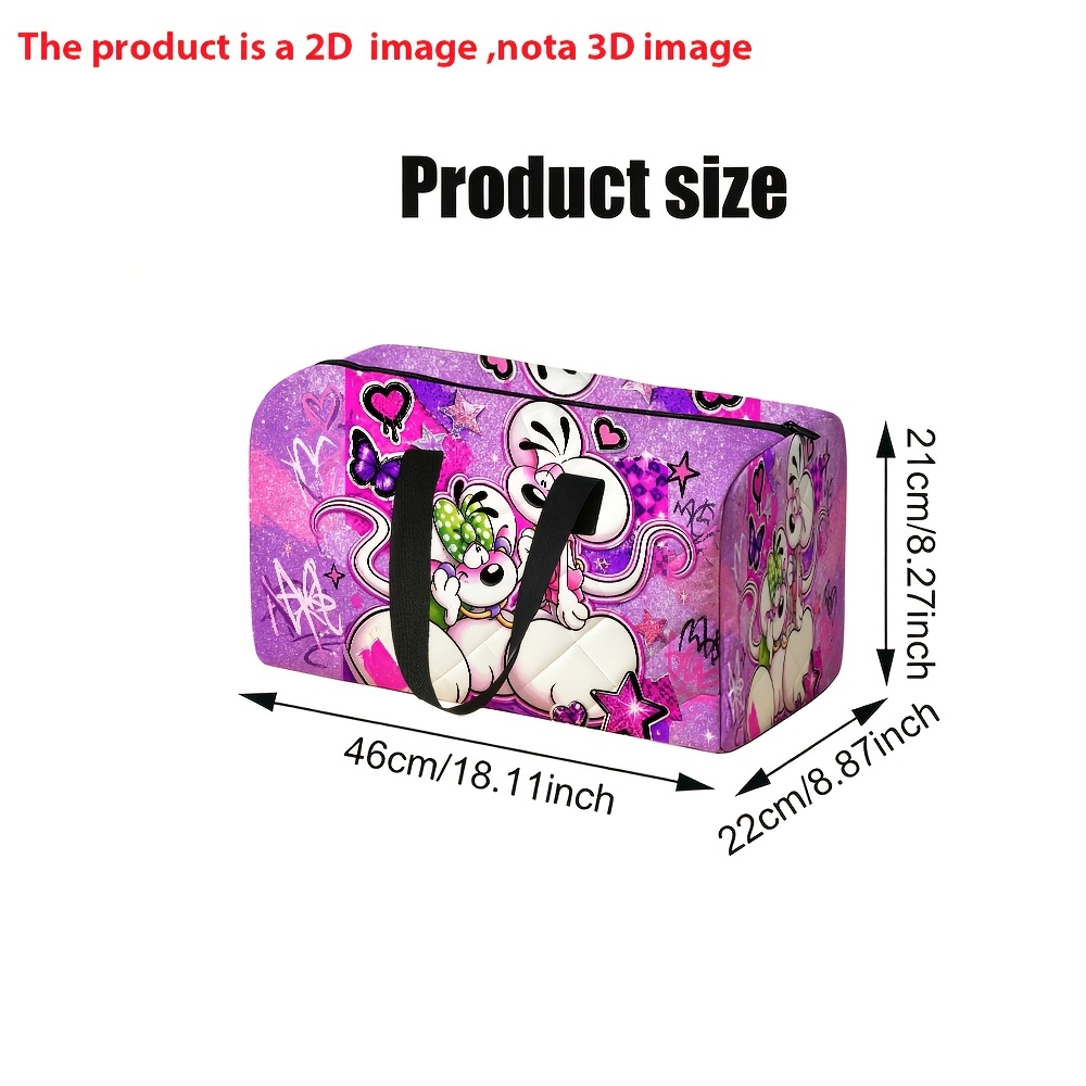 TEMU 2d Flat 1pc Cartoon Couple Themed Printed Travel Gym Bag, Large Capacity Tote/crossbody/shoulder Bag With Zipper Closure, Suitable For Men And