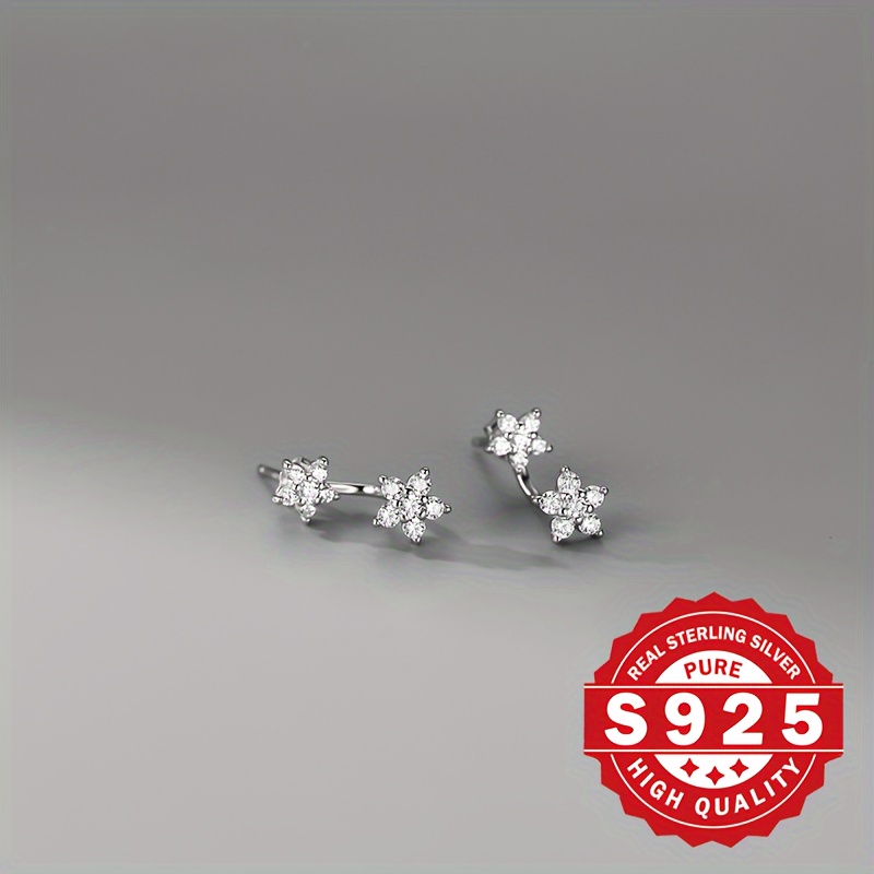 Women's Single Flower Back Hanging Earrings in S925 Silver