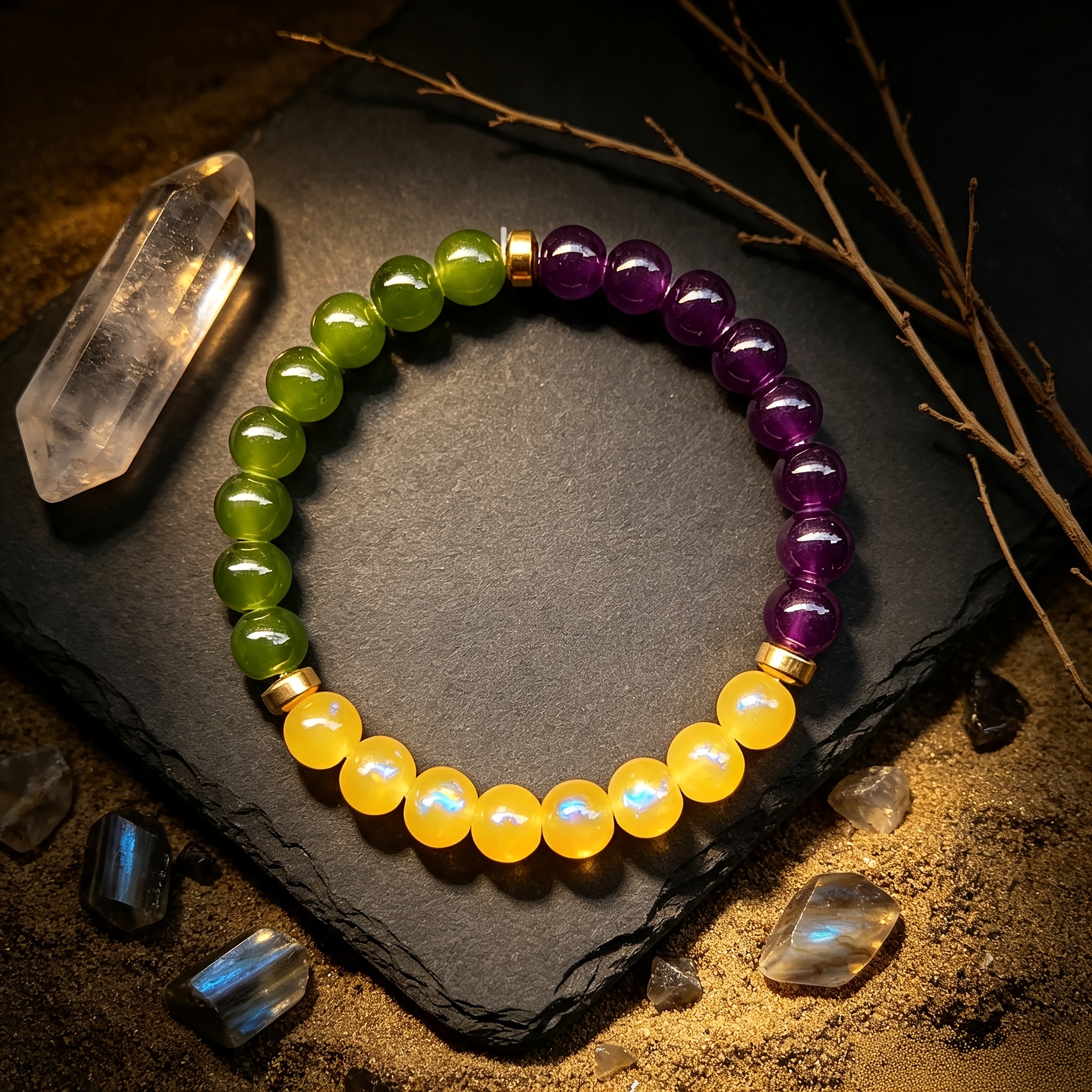 Amethyst & Citrine Adjustable Bracelet Necklace, Bohemian Style