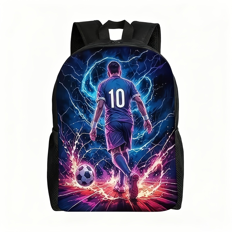 TEMU 1pc Jersey Backpack - Large Capacity Soccer-themed School Bag With Print, Laptop & Travel Backpack Suitable For Campus, Commuting, Sports Gear