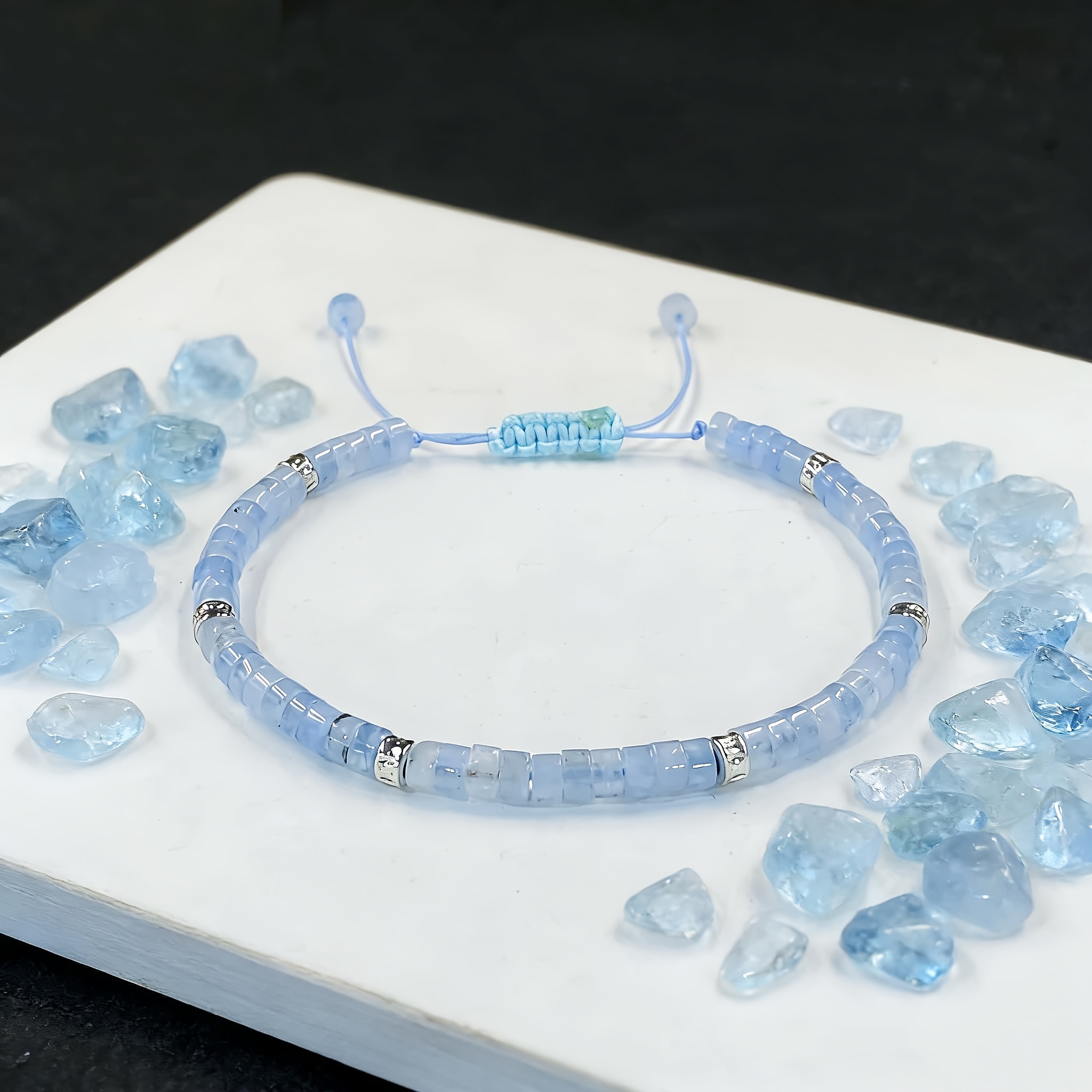 E-shop Natürliches Aquamarin 2*4 handgeflochtenes Armband, Selbstliebe- Akzeptanz-Armband, Schmuck für emotionale Stabilität, vielseitig für den