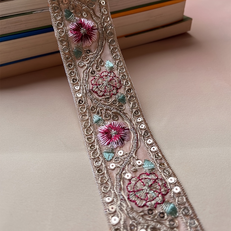 Ethnic Style Lace Embroidered Sequin Trim, 1.5 Yards