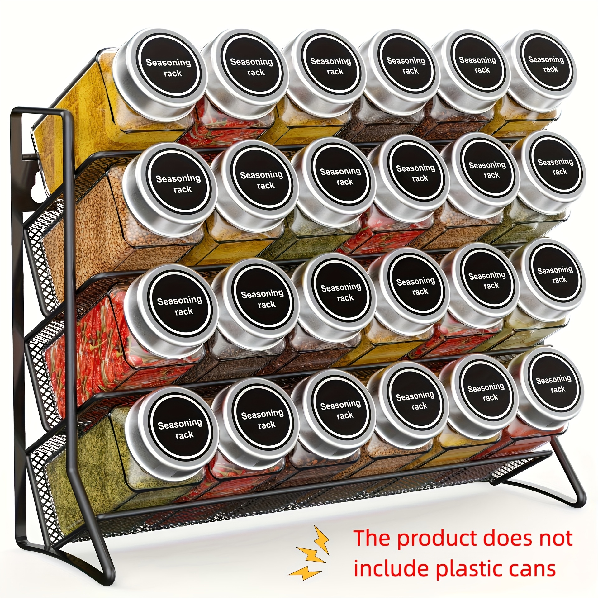 

4-layer Spice Rack Organizer For Cabinets And Countertops, Metal Organizer For Kitchen Organization And Storage, Seasoning Rack Organizer In Black And Silvery (spice Jars Not Included), Utility Racks