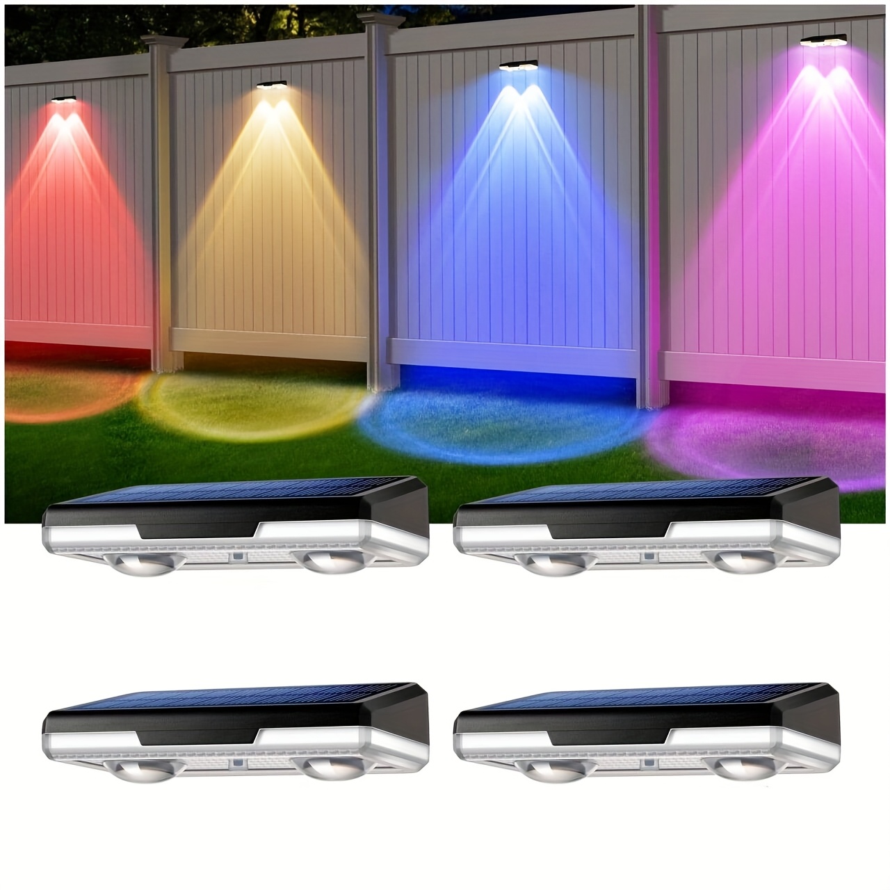 TEMU 4/8pack Solar Fence Lights Outdoor, 9 Solar Powered Step Lights, Warm White Rgb Color Changing, Led Lighting Pathway For Outside Patio Garden