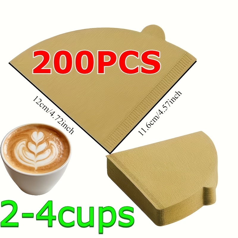 TEMU 200pcs V-shaped Coffee Filters - For 2~4 Cups, Portable Packaging, Unbleached High-quality Paper, For Pour-over/drip/brewing, Afternoon Tea,