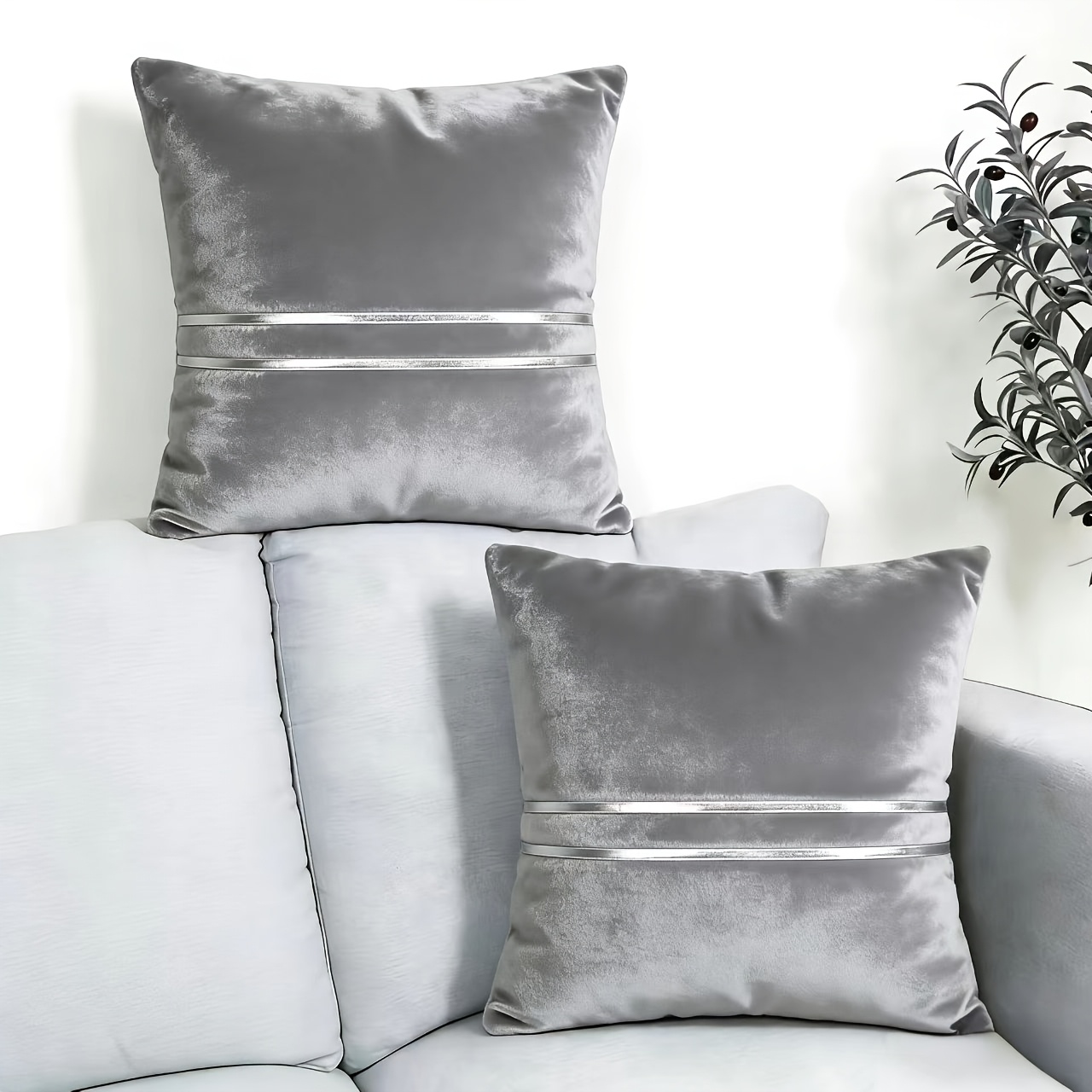 TEMU 2pcs Set Of Decorative Pillowcases With Silvery Trim, Measuring 45cm X 45cm, Made Of Soft Velvet Material, Suitable For Sofa Cushions.
