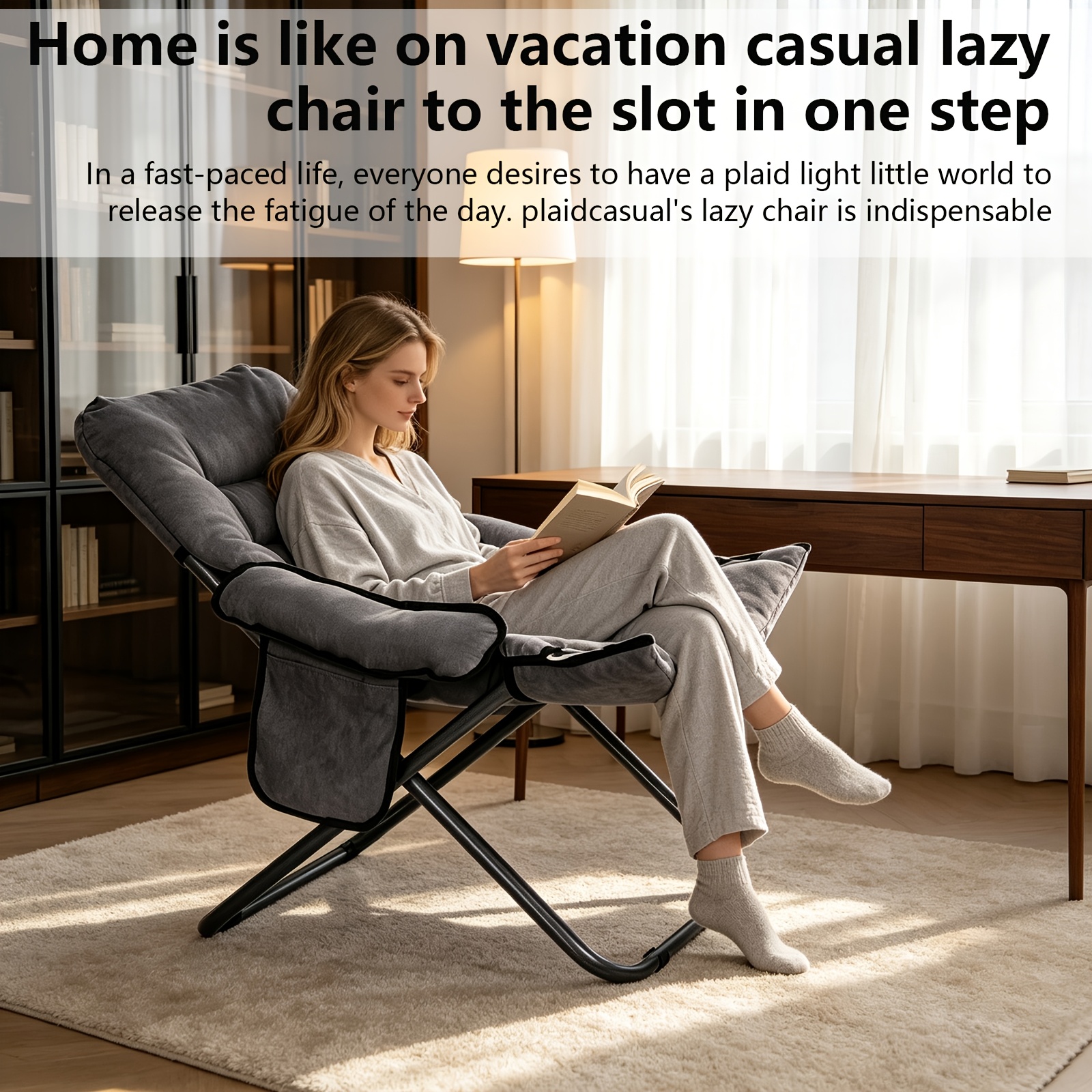 Image of Folding Floor Chair With Armrests, Adjustable Reclining Lounge Chair, Padded Lazy Sofa Chair, Portable Gaming Chair For Living Room, Bedroom, Reading, Meditation & Camping