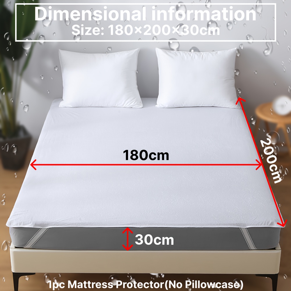 Image of Single Piece Of Terry Cloth Waterproof Mattress Cover, Featuring An And Lightweight Design With Elastic Straps At The Corners, Ideal For Bedrooms, Guest Rooms, And Hotels (pillowcases Not Included)