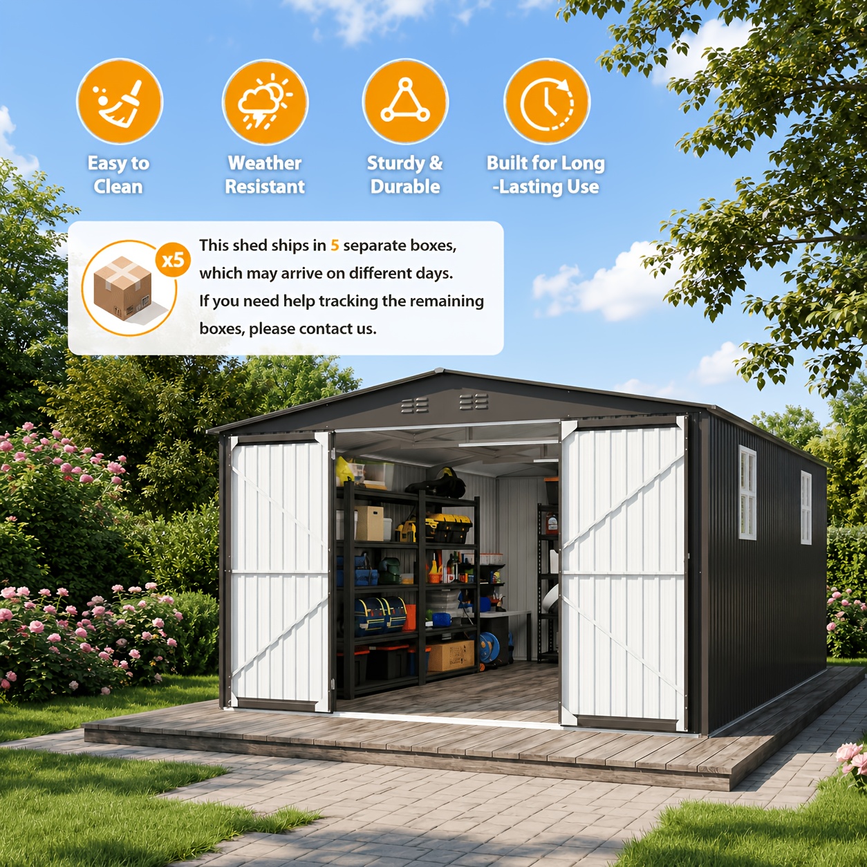 12ft x 20ft metal storage shed with sloped   lockable door black Product details 1