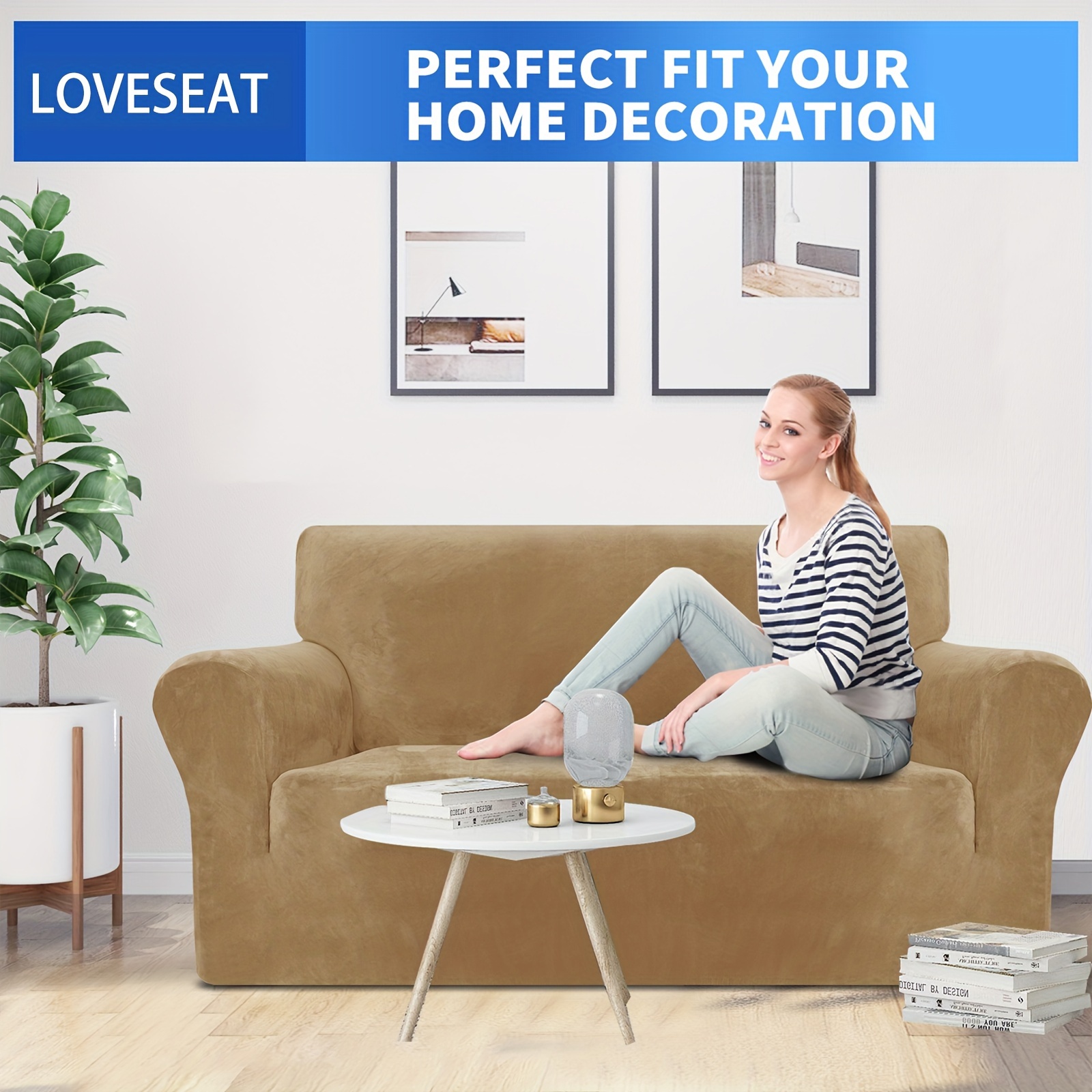 TEMU 1pc Thick Velvet Sofa Cover, Suitable For , Elastic Sofa Cover For 1/2/3/4 , Full Coverage Sofa Protector With Elastic Bottom, 360° Sofa Cover,