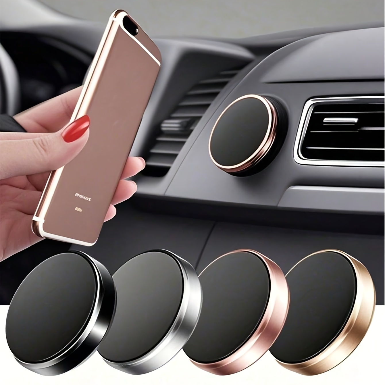 Car Round Magnetic Phone Holder, Car-Specific Strong Magnetic Attachment, Multi-Angle Adjustment, Center Console Installation, Convenient for Driving Navigation And Calls, Non-Obstructive View