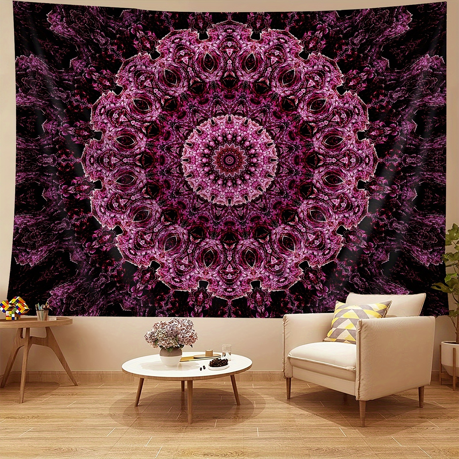

1pc Bohemian Mandala Pattern Tapestry, Polyester Tapestry, Wall Hanging For Living Room Bedroom Office, Home Decor Room Decor Party Decor, With Free Installation Package
