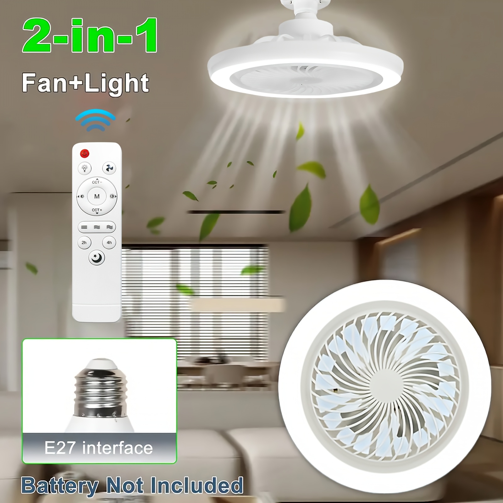 Lámpara de Ventilador de Techo con Casquillo E27/E26, Disponible en Tamaños de 52.07cm y 41.91cm. Incluye Atenuación Remota de 3000K a 6500K, Tres Velocidades de Viento Silenciosas, un Temporizador de 2 o 4 Horas y Fácil Instalación Sin Herramientas, Adecuado para Hogares y Espacios Pequeños