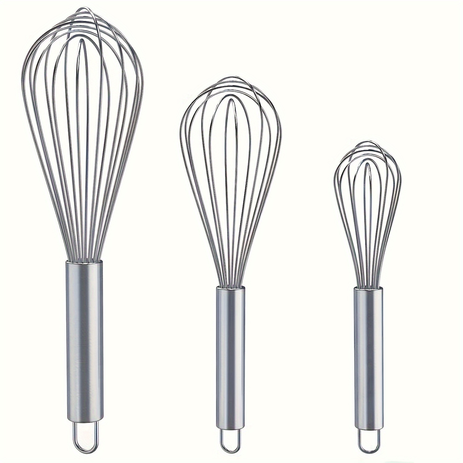 

Stainless Steel Whisk Set Of 3 - Manual Kitchen Hand Blenders For Whisking, Beating, Stirring - Enhanced Durability Balloon Whisk Kit, Food Grade, Easy To Clean, Ergonomic Design - No Battery Required