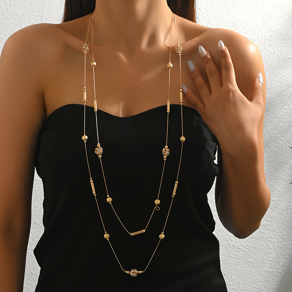 E-shop Trendige, mehrschichtige, stapelbare Halskette, Damenmode, vielseitige Schlüsselbeinkette, lange Pulloverkette, Accessoire, Schmuck