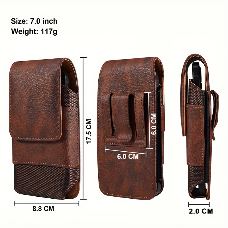 

Retro Calfskin Leather Phone Case - 7.0-inch Universal Outdoor Belt Pouch With Wireless Charging & Shockproof Protection (drop From 6.6 Feet)