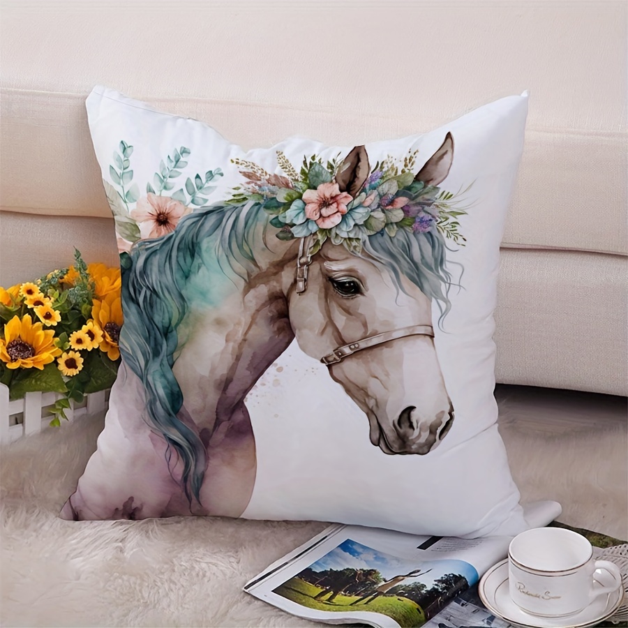 1pc bohemian floral print horse velvet throw pillow cover 17