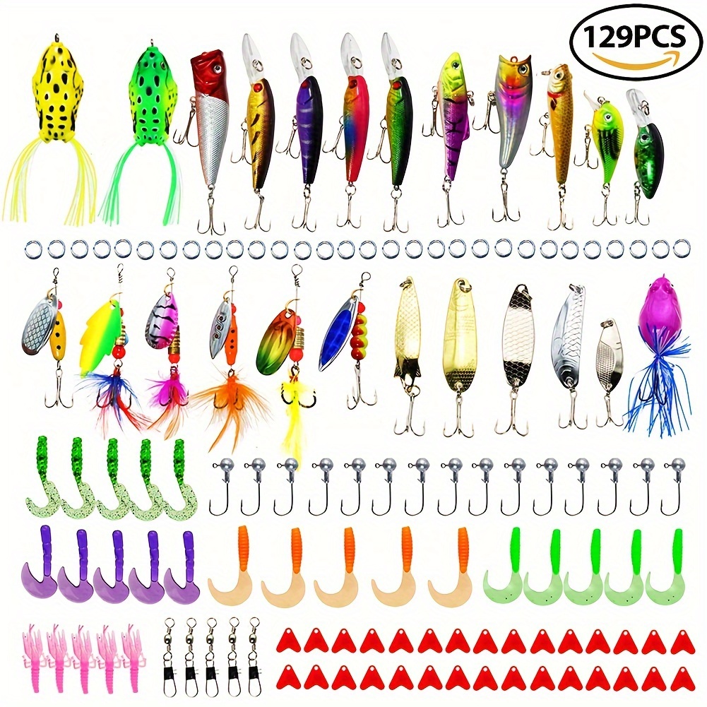 

129pcs Fishing Lure Set With Tackle Box Include Spinner Baits Topwater Frog Crankbaits Spoon Lures For Freshwater Trout Bass Salmon