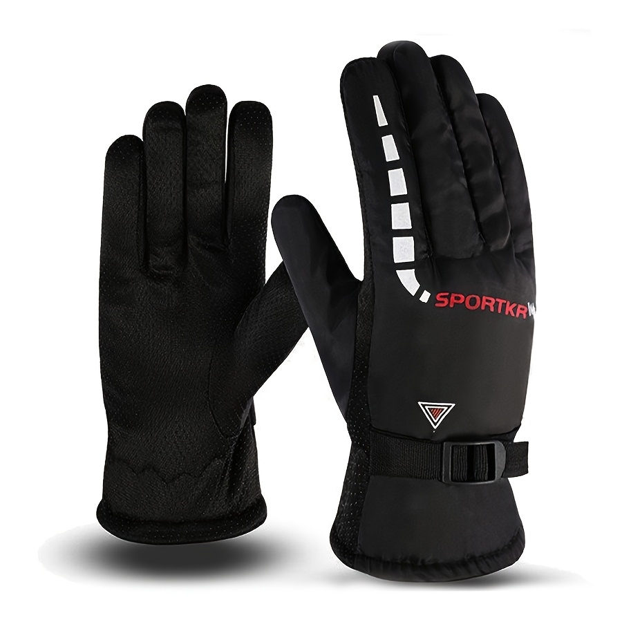 TEMU 1 Pair Of Men's Winter Gloves, Ski Gloves, Motorcycle Gloves, Electric Scooter Gloves, Lined, Thickened, Warm, Geometric Pattern, Pu Coating,